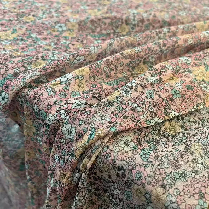 

Small Flower Pattern Printed Natural Silk Georgette Fabric For Dress/Blouse Telas Para Costura Tissus DIY Cloth Sewing Material