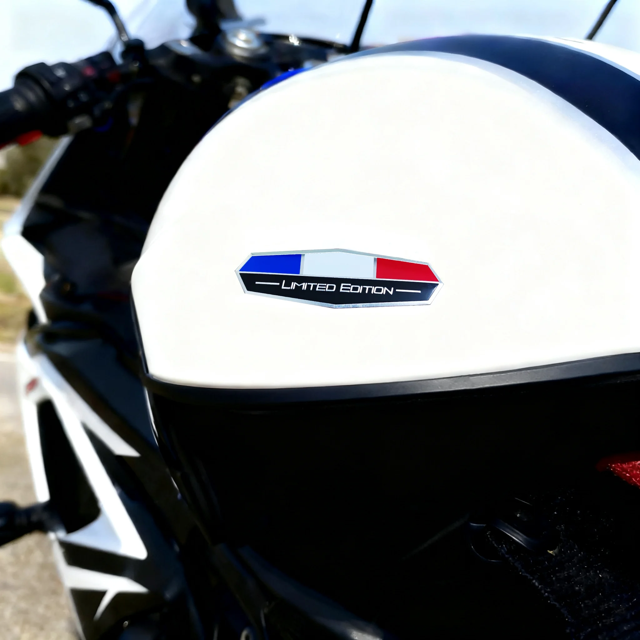 Aluminum French Flag Emblem Sticker - Limited Edition Motorcycle Decal for Honda, Yamaha, BMW, Kawasaki, Triumph, CFMOTO