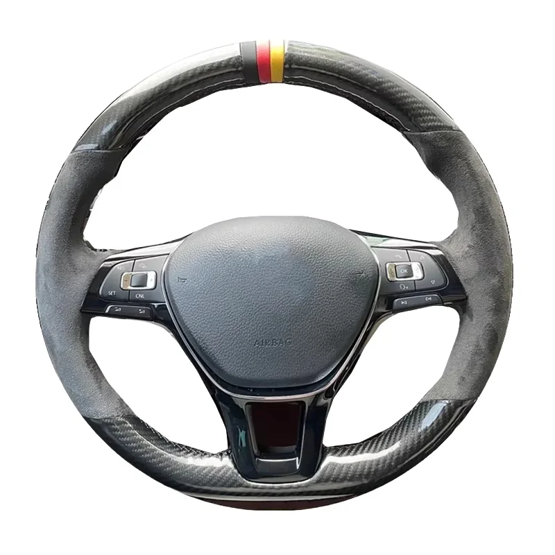 

DIY Black Suede Leather Carbon Fiber Steering Wheel Cover For Volkswagen VW Golf 7 Mk7 New Polo Passat B8 Tiguan Car Accessories