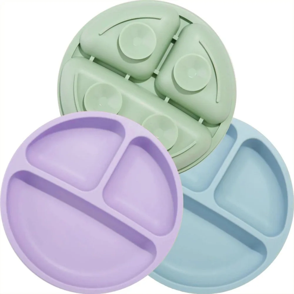 

Набор силиконовых детских тарелок: круглые секционные тарелки для малышей, без БФА, нескользящие, детская посуда