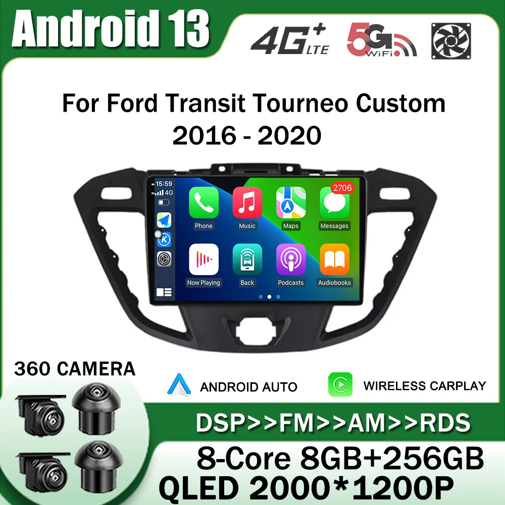 9 "ips für Ford Transit Tourneo benutzer definierte 2016-2020 Android 13 Autoradio Multimedia-Player Navigation Stereo GPS Carplay DSP