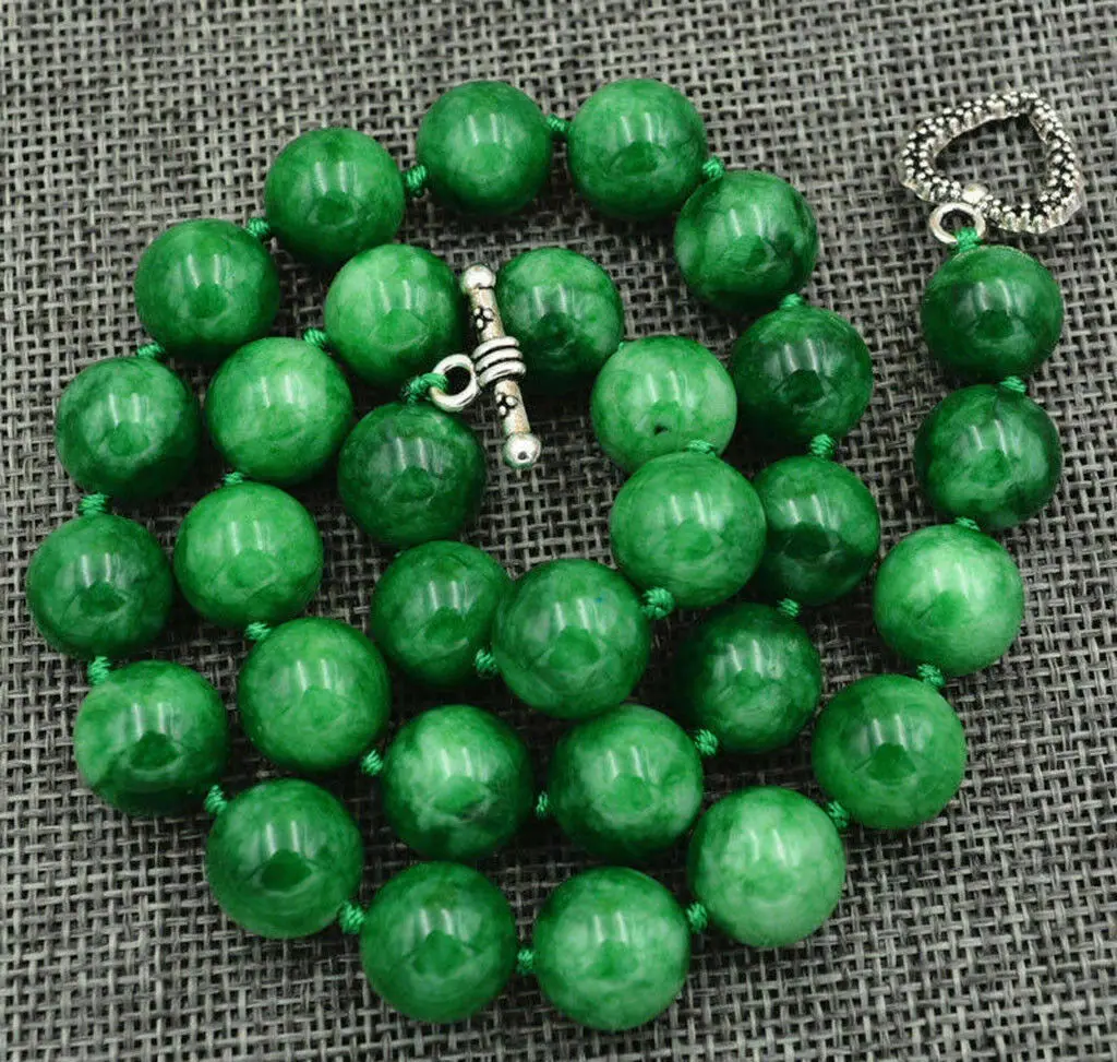 12mm Natural Burmese Emerald Round Beads Necklace 18'' Tibetan Silver Clasp