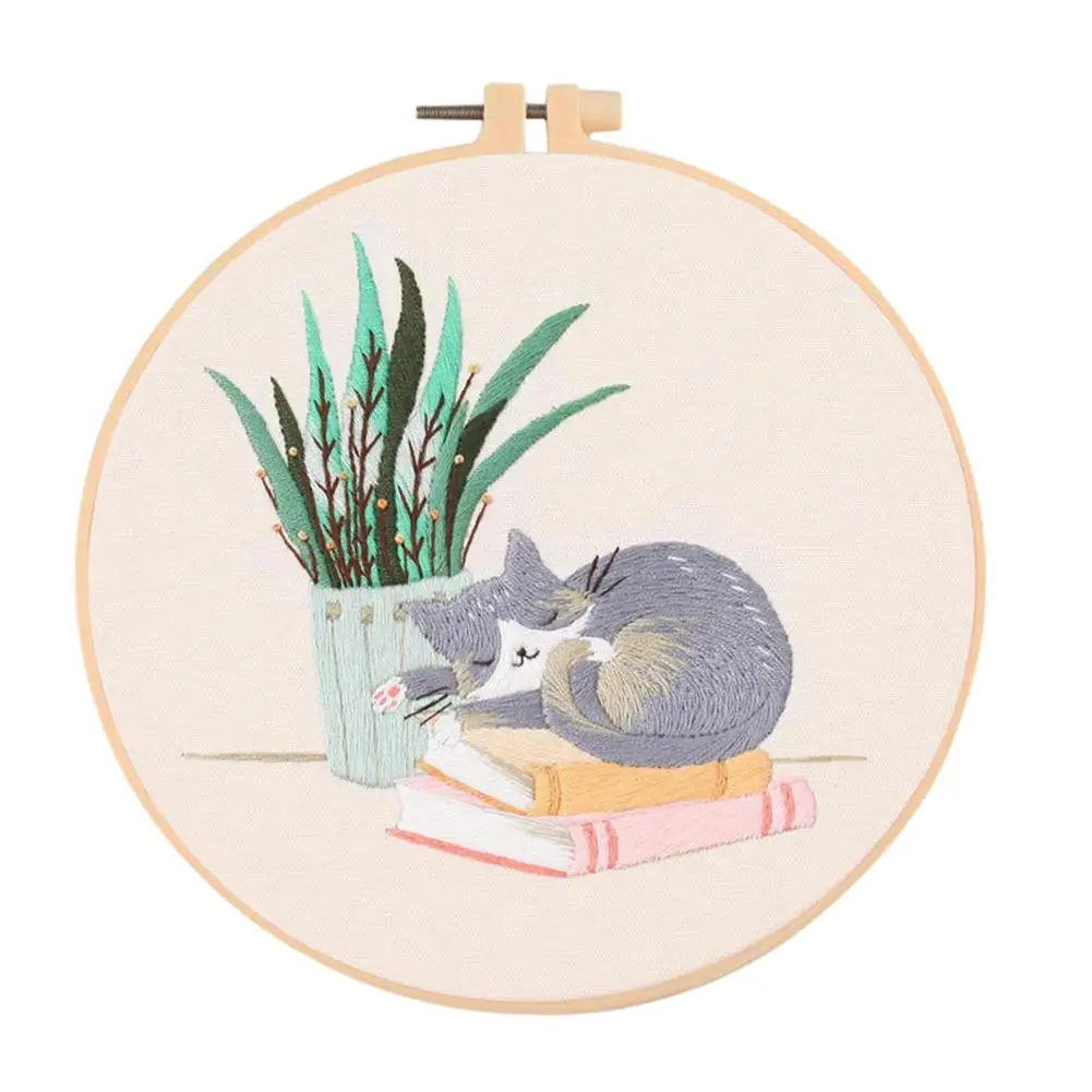 Diy Cat Embroidery Starter Kit With Embroidery Hoops Threads Needles Cross Stitch Kits For Beginners Dropship