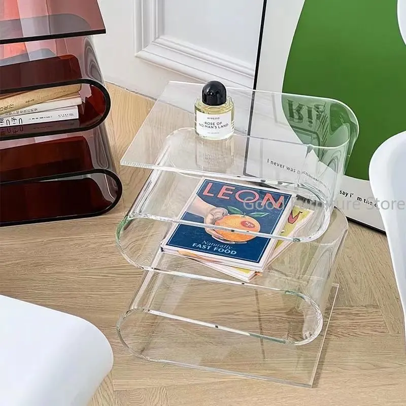 Nordic Transparent Book Shelf Acrylic Personality Side Table Living Room Furniture Home Decor Small Bookshelf Magazine Rack