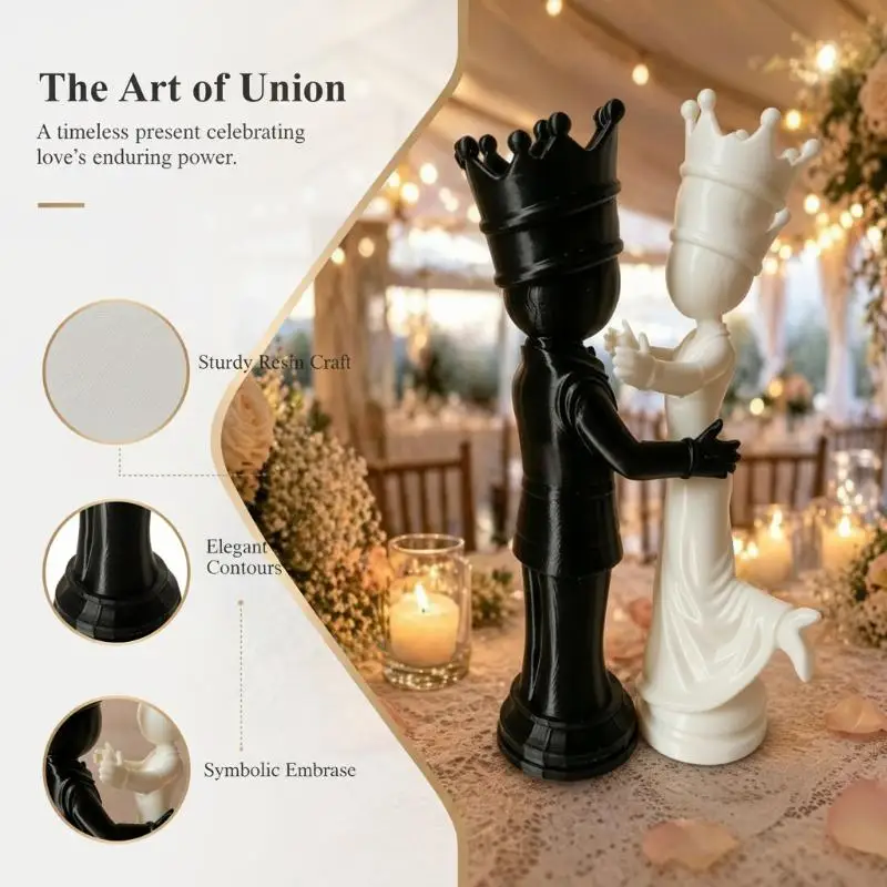 Ins Style 3D Printed Chess Sculpture Trendy King Queen Couple Figurine Decorative Statue for Photo Props Home Table Decor