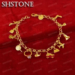 Shstone 18k ouro aeronaves/carros/campanas/pirulitos/guitarras pingente pulseira para mulher moda festa de casamento noivado charme jóias