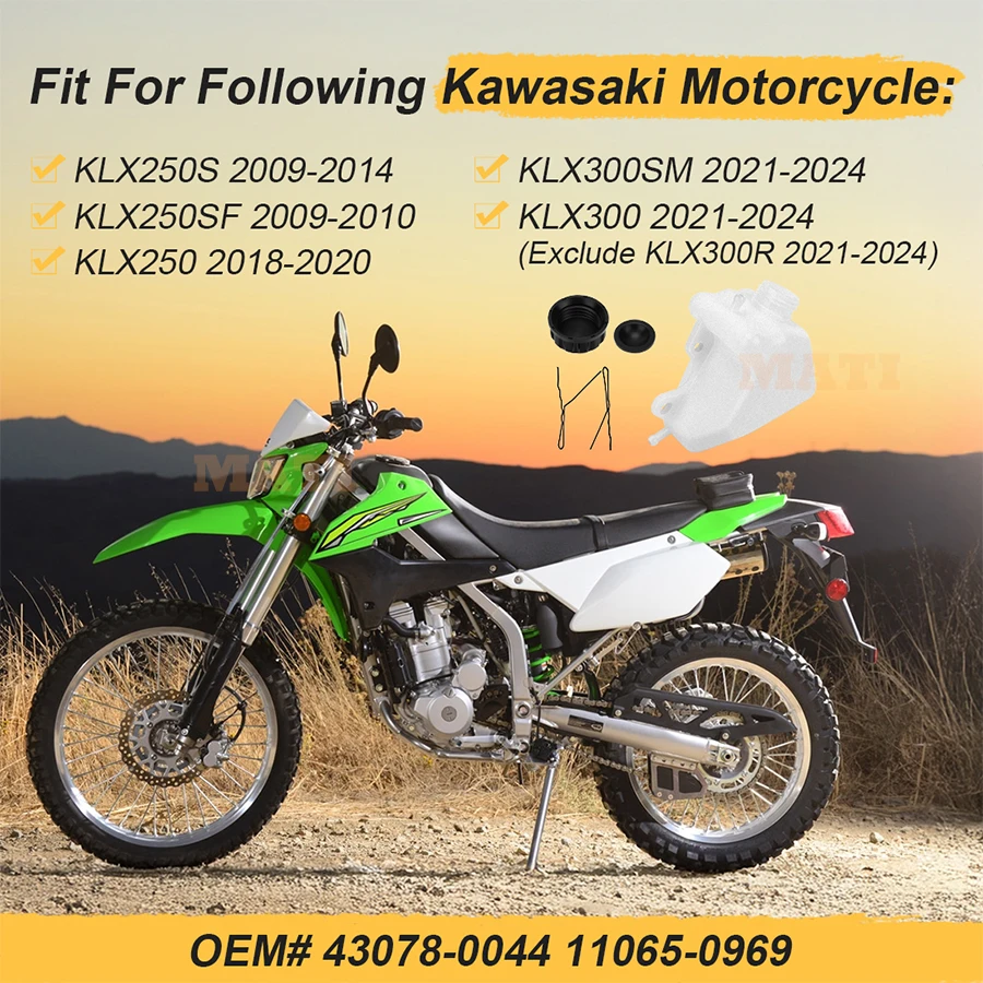 Coolant Reservoir Tank with Cap for Kawasaki KLX250 S/SF KLX300 SM 2009-2024 O.E.M# 43078-0044
