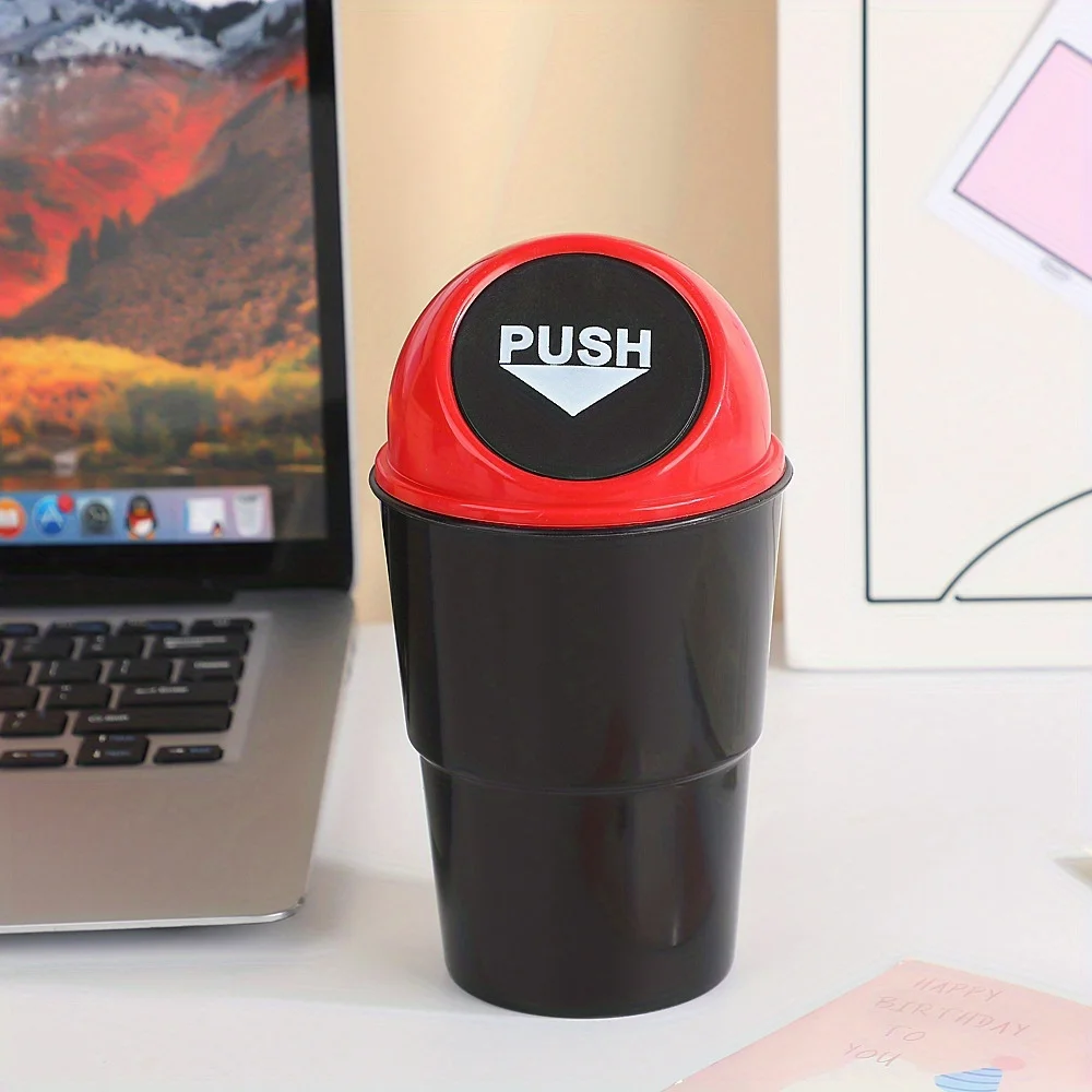 1pc Portable Car Mini Trash Can with Flip-Top Lid, Heavy-Duty Plastic Garbage Bin, Black/Red Options, Vehicle Desk Organization view 5