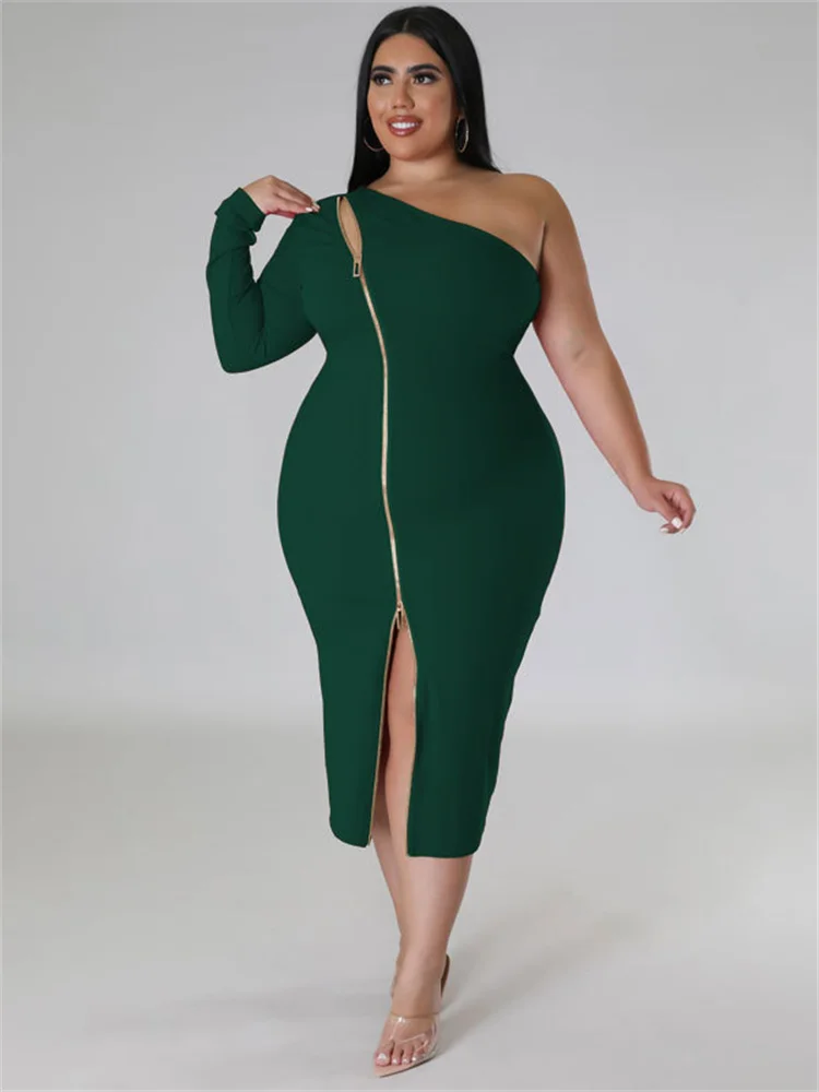 Wmstar Plus Size abiti per le donne manica singola elegante solido Sexy cerniera Maxi vestito nuovi vestiti estivi Dropshipping all'ingrosso