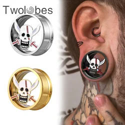 Twolobes 2PCS 316 Stainless Steel Skull Ear Gauges Plugs Expander Ear Tunnels Piercing Women Men Body Jewelry Stretcher Studs