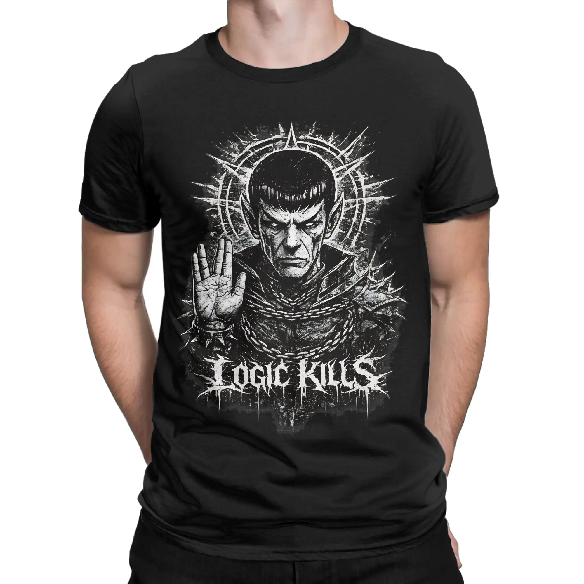 Vulcan Logic Kills Stars Treks T-Shirt Men  Vintage Pure Cotton Tee Shirt Crewneck Short Sleeve T Shirts Printing Clothes