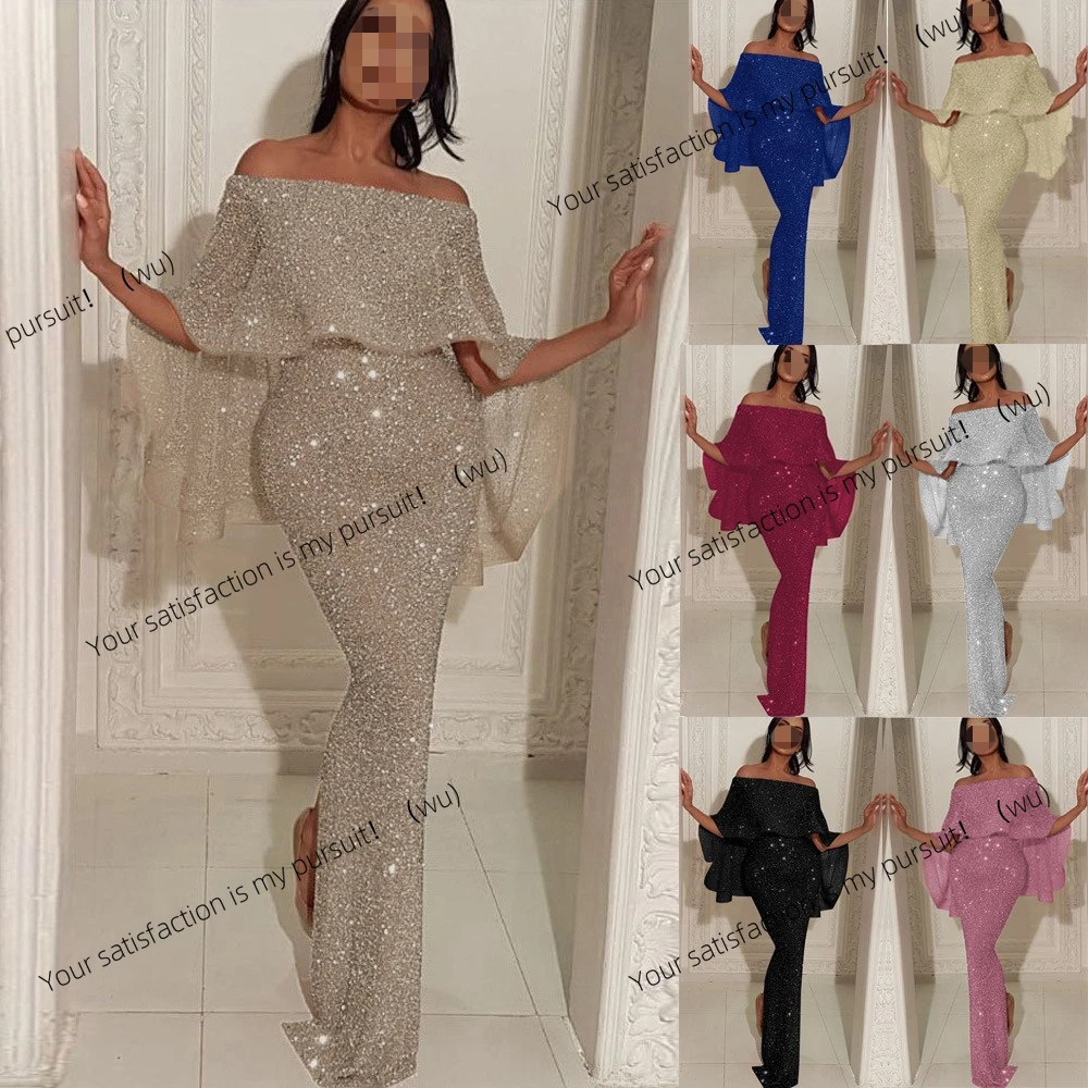 

Европейское и американское новое большое платье с листьями лотоса и оберткой на груди, вечернее платье с запахом на бедрах и разрезом