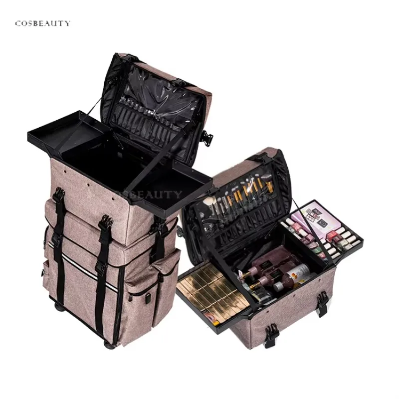 Factory Professional Multi-Storage 2 in 1 Makeup Train Case With Removable Drawers Trolley Case