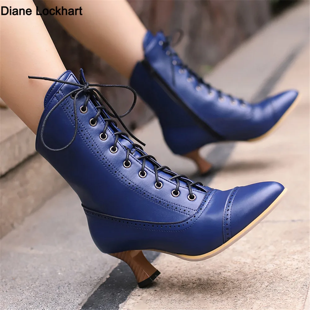 2026 New Lace Up Ladies High Heel Shoes Strange Steampunk Boot Victorian Ankle  Boots Women Pointed Toe Thick Soled Short Boots - AliExpress 322