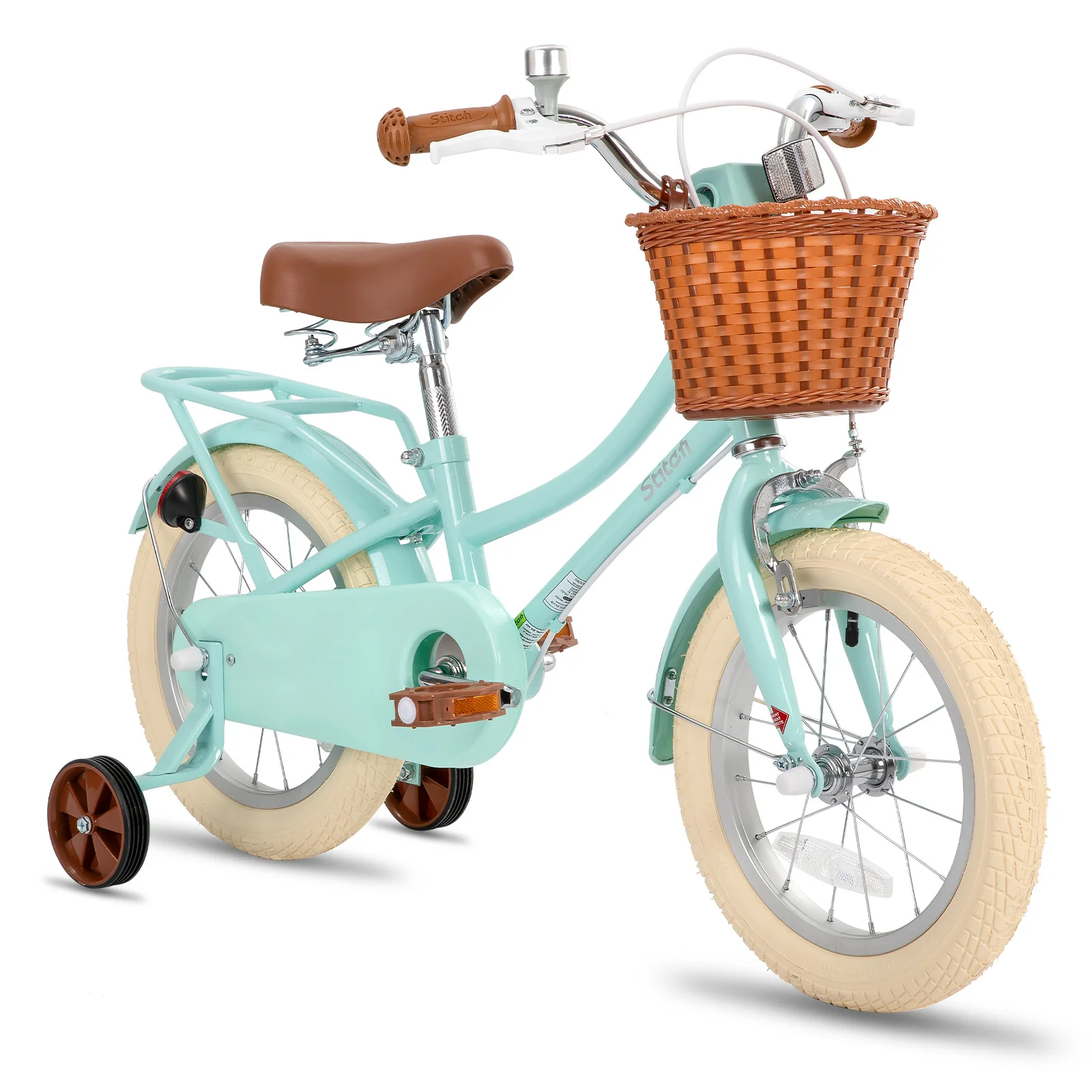 STITCH Manchi 12 14 16 18 inch children's bicycle with basket and stable wheels, suitable for girls and boys aged 2 to 9