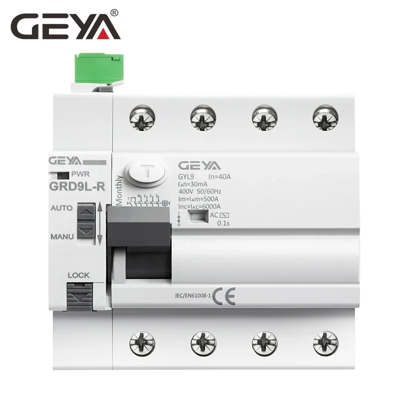 Disyuntor de Control remoto, dispositivo de pérdida automática, GRD9L-R, 2P, 4P, 40A, 63A, 30mA, 100mA, 300mA, RCD, 6KA, ELCB, RCCB, GEYA