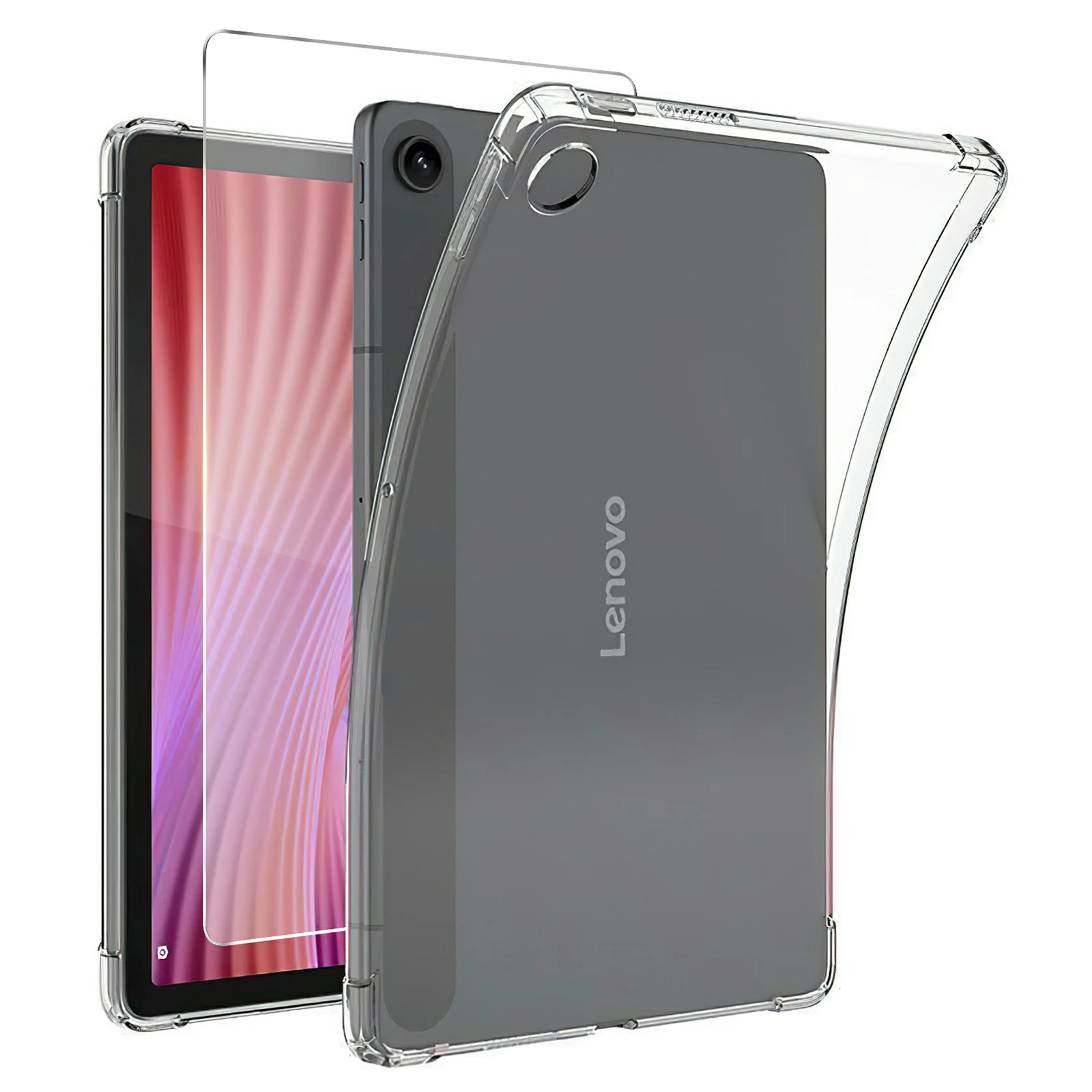 

For Lenovo Tab 10.1 (2025) Case TPU Drop-Resistant Clear Tablet Cover + Tempered Glass Screen Film