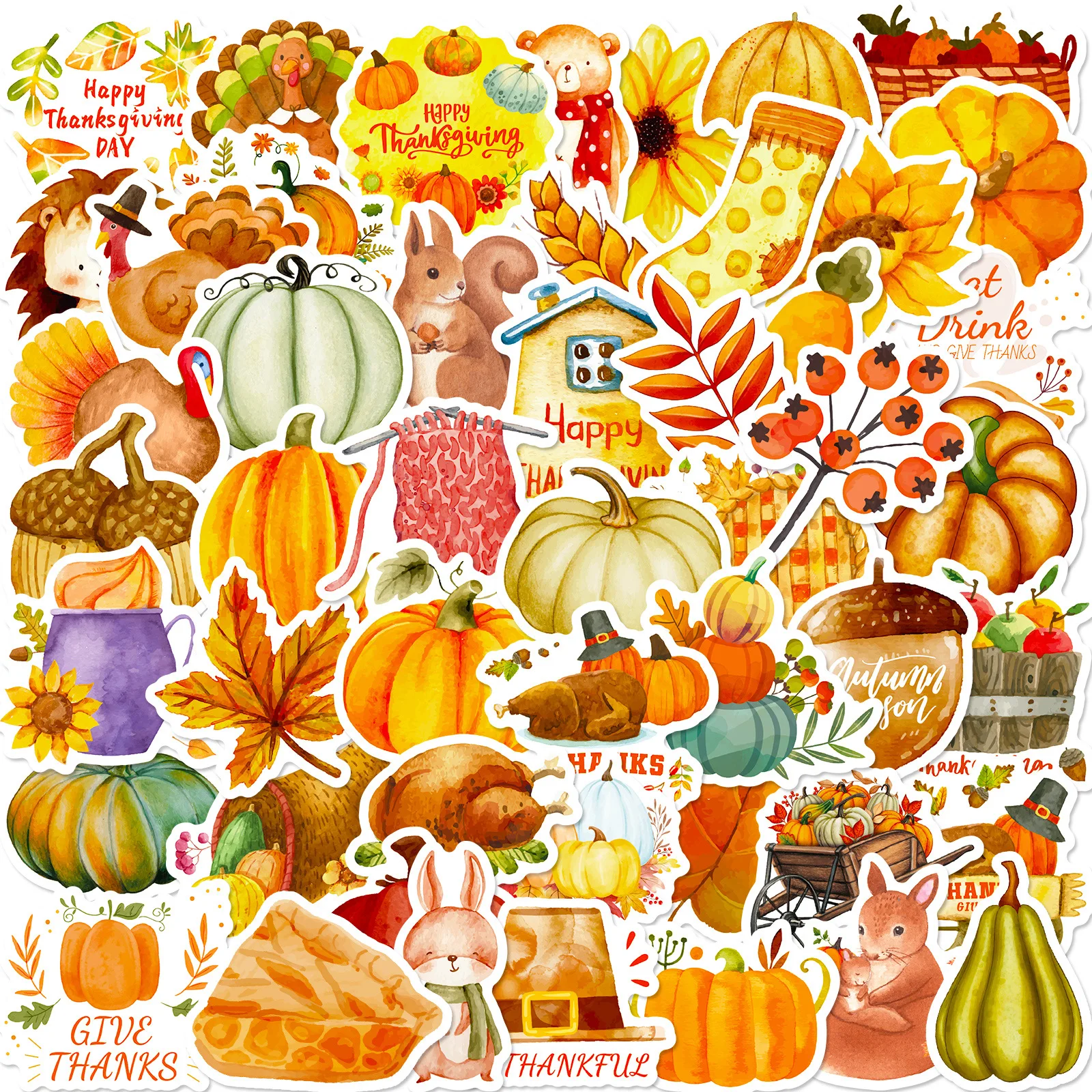 

50pcs Thanksgiving stickers Pumpkin Turkey Fall Maple Leaf Holiday stickers suitable for parties, water glasses, luggage