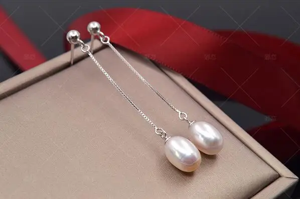 

8-9mm S925 Silver Natural Freshwater Pearl Earrings Long tassels