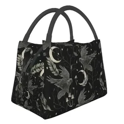 Crow Moon Insulated Lunch Bags for Women Portable Halloween Spooky Witch Thermal Cooler Bento Box Beach Camping Travel