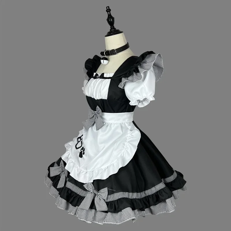 Fantasia clássica de cosplay de empregada, lolita, gato, menina, plus size, avental, roupas de empregada, anime, preto, branco, fofo, festa, vestido de princesa