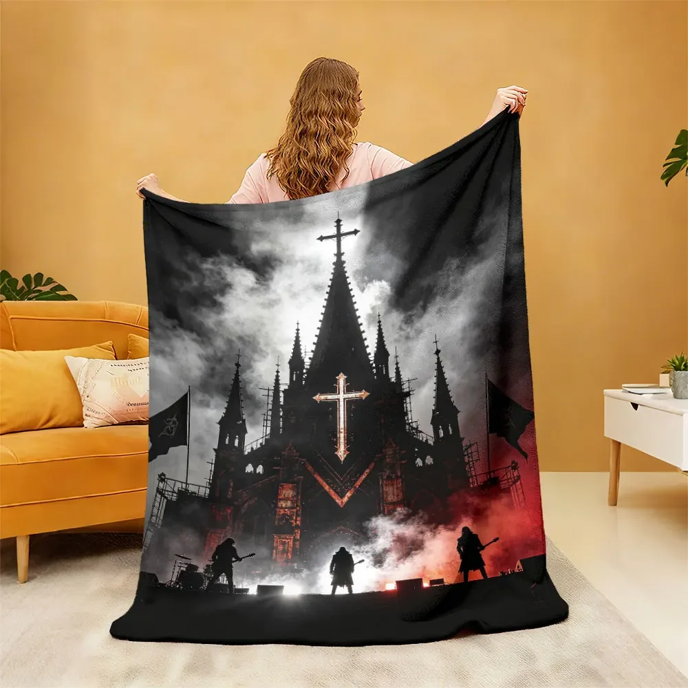 Gothic Cathedral Scene Band Concert Throw Blanket Dark Moody Rock Art Tapestry for Living Room Decor
