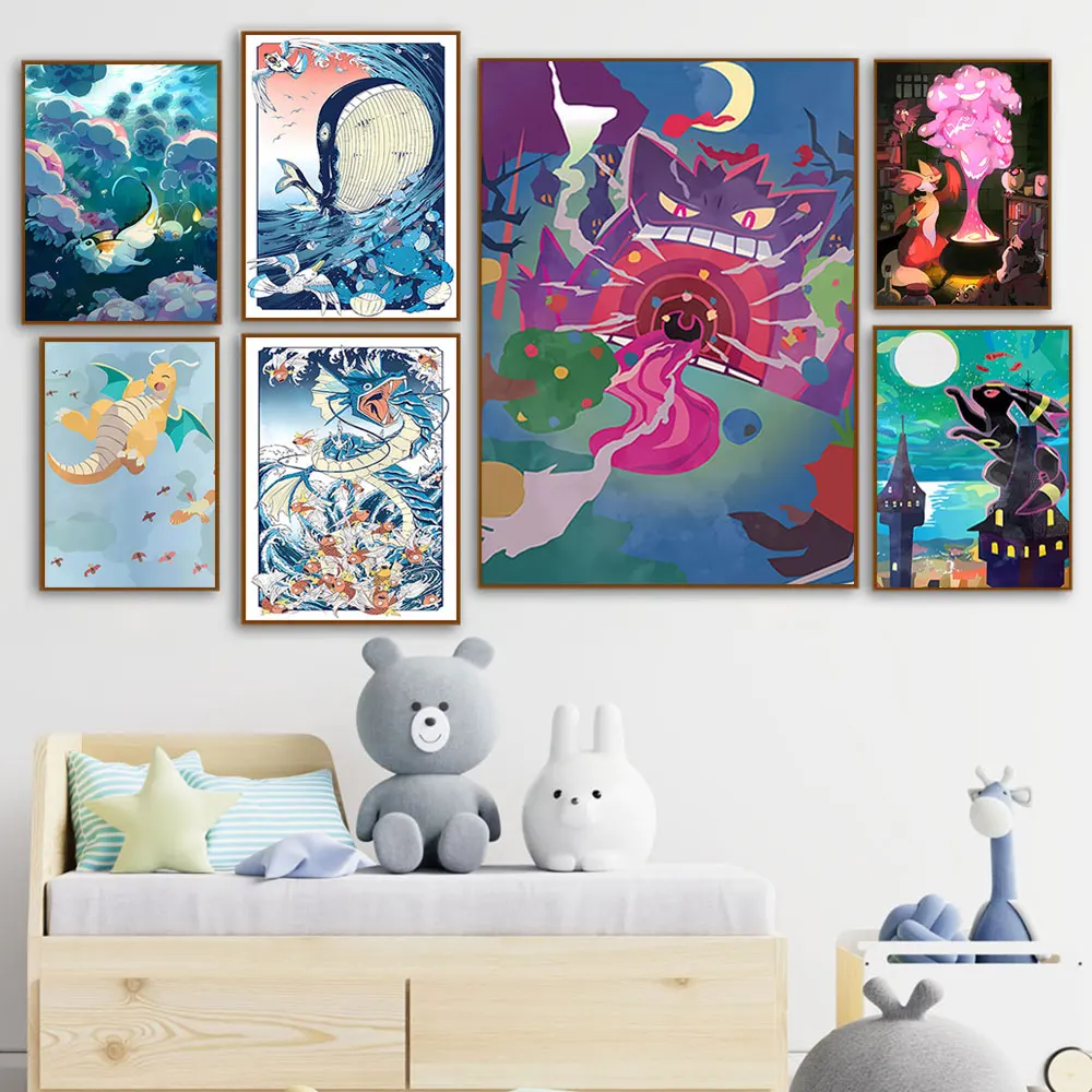 

Canvas Painting Classic Anime Peripheral Pokémon Gengar Posters Wall Modern Fun Art Mural for Kids Room Decor Christmas Presents