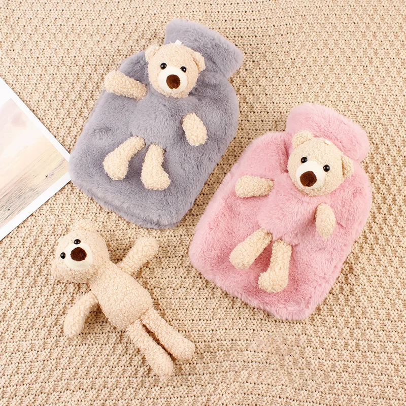 1000ml PVC Hot Water Bottle with Cute Bear Plush Cover Lovely Cartoon Hot Water Bag Portable Winter Hand Foot Abdomen Warmer