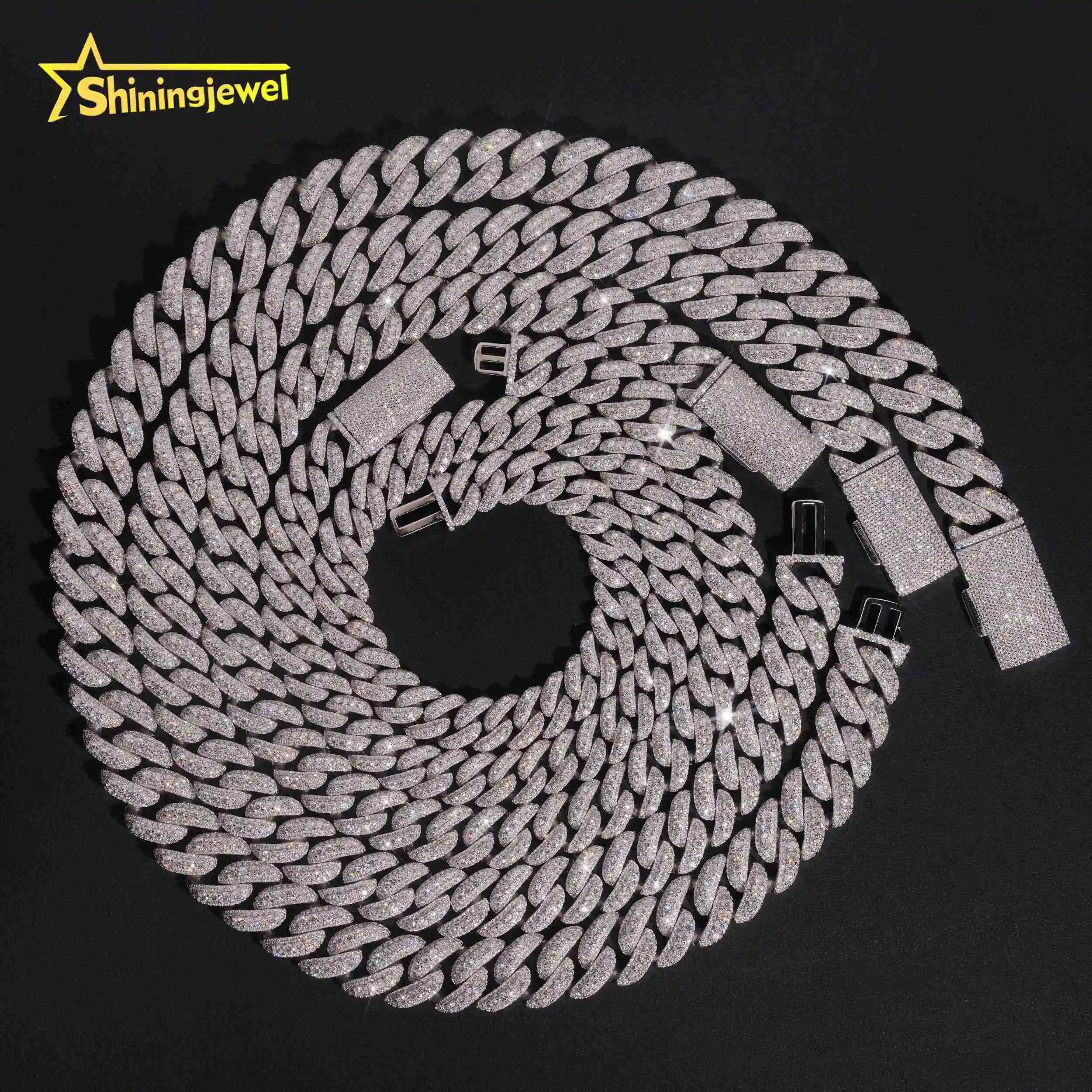 Bling13mm Bling 15mm 16mm 18mm Cuban Chain Hip Hop Style Moissanite Necklace Jewelry Rappers' Favorite Chain 925 Sterling Silver