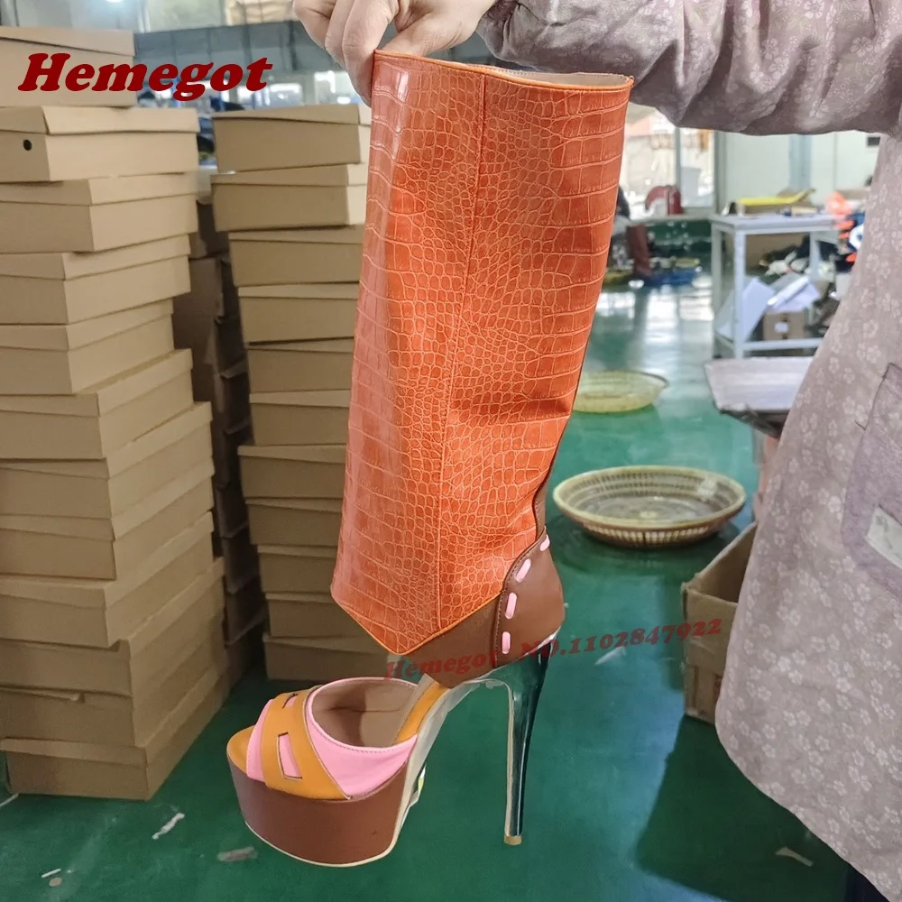 Platform Cut Out Sandal Boots Multi-Color Patchwork Metal Gladiator Sandals Peep Toe Stiletto Heels Summer Shoes for Lady 2026