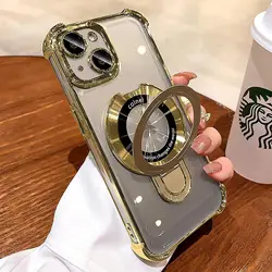 Magnetic Ring Stand Case for iPhone 14 11 13 12 15 Pro Max Plus Plating Magsafe Wireless Charger Metal Holder Shockproof Cover