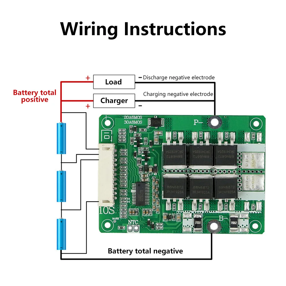 BMS 10S 36V 20A Scheda di protezione carica batteria al litio Circuito di protezione carica bilanciamento 18650 Parte caricabatterie bilanciatore cellulare