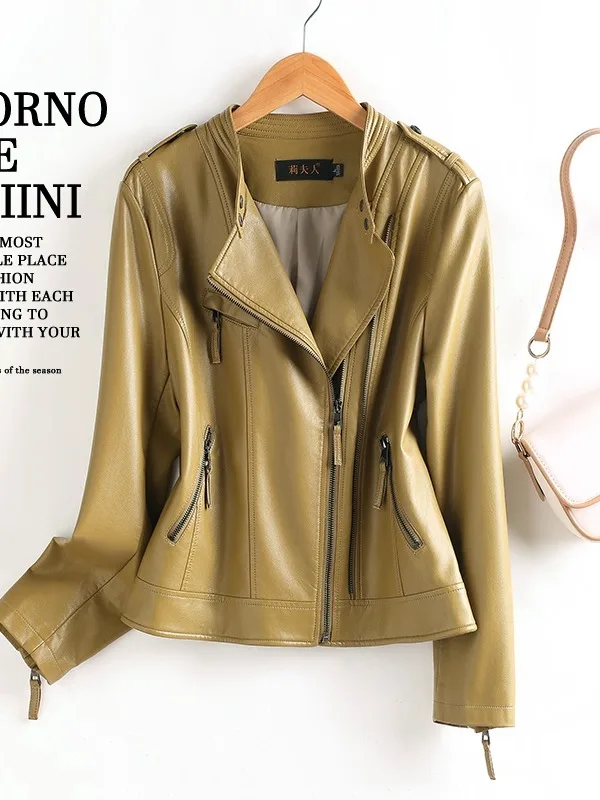 

Ning Genuine Leather Jaet Women's ort Sle 2025 Spring Autumn New Korean Version Slimming High-End Feeling eepsk...