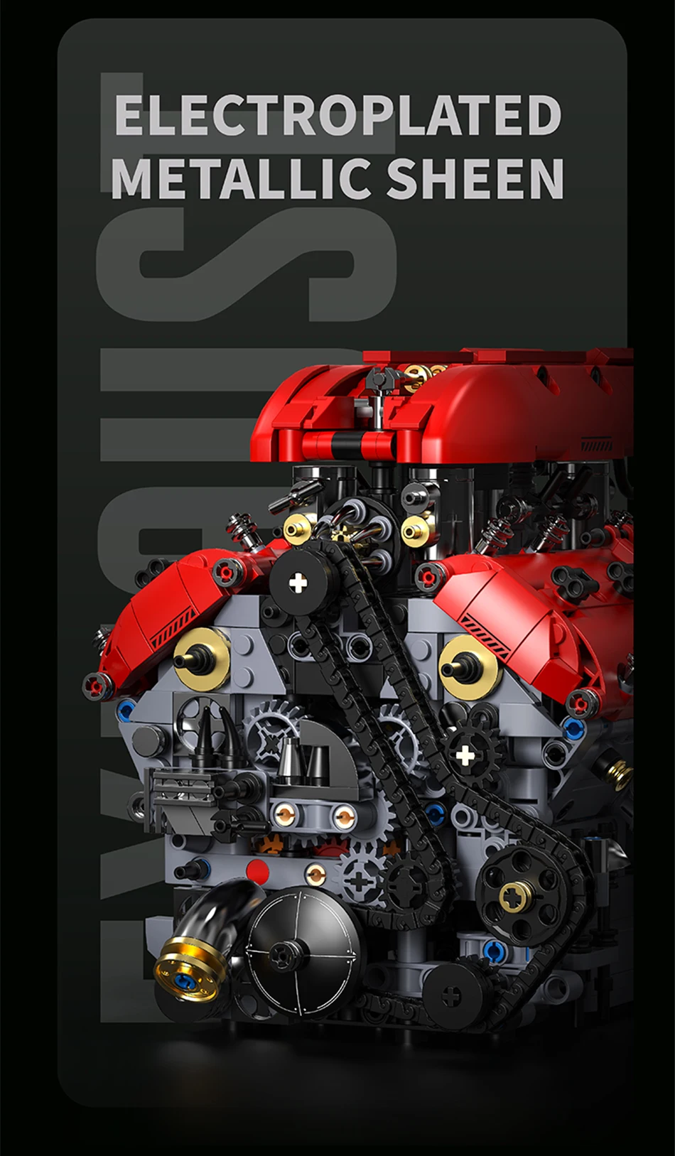 Technical V8 Electrice Driven Engine Building Blocks Simulation Supercar Engine MOC Bricks Science Education Toys Birthday Gift