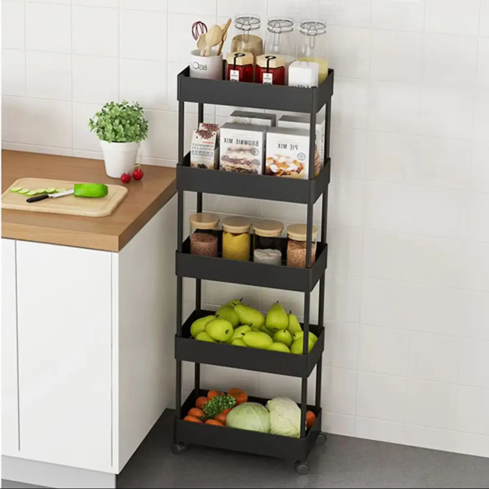 5 Tier Kitchen Trolley Cart Vegetable Fruite Storage Rack Shelf, Black