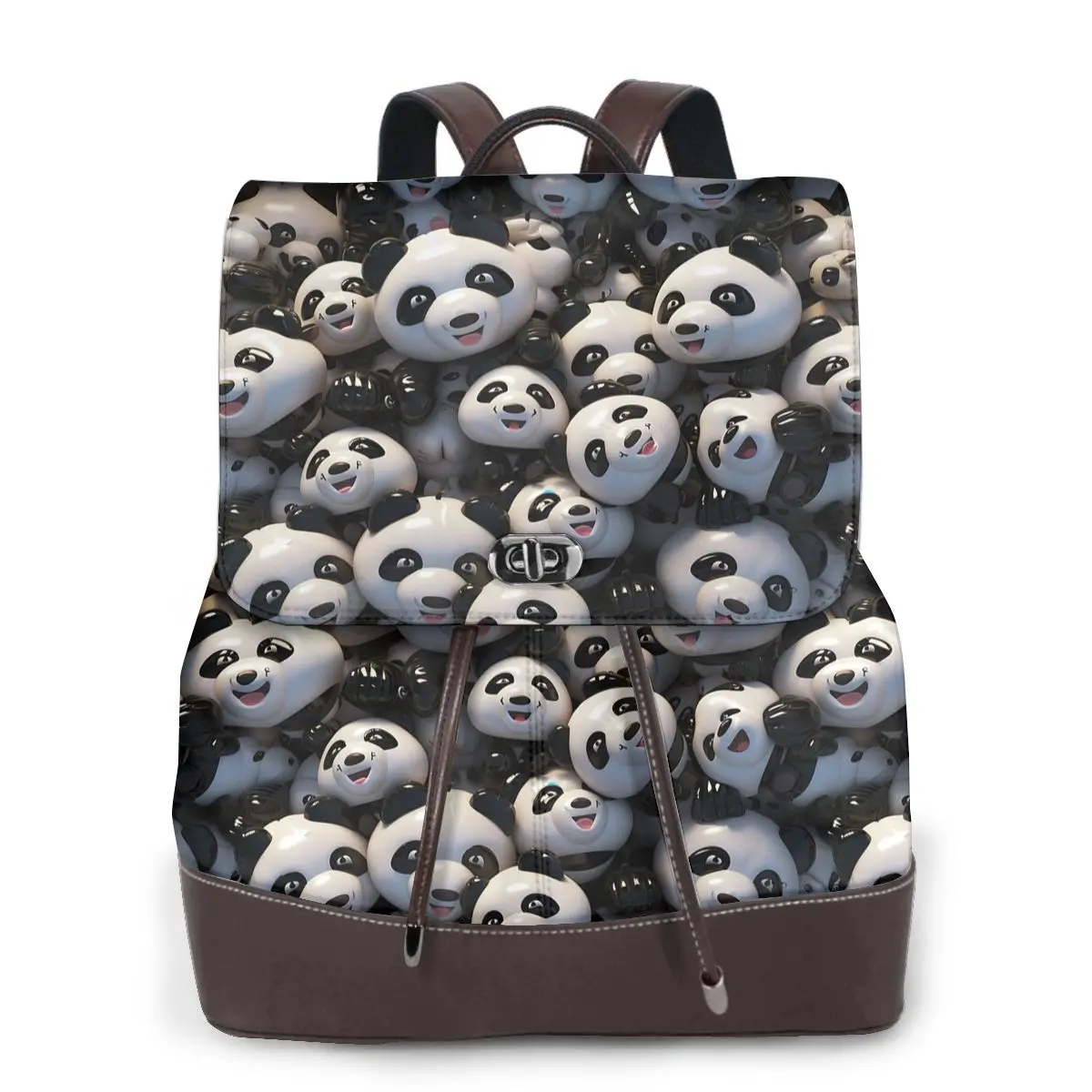 웃는 팬더 군중 3D 패턴 새로운 핫 여성 배낭 디자이너 고품질 가죽 간단한 패션 대용량 배낭