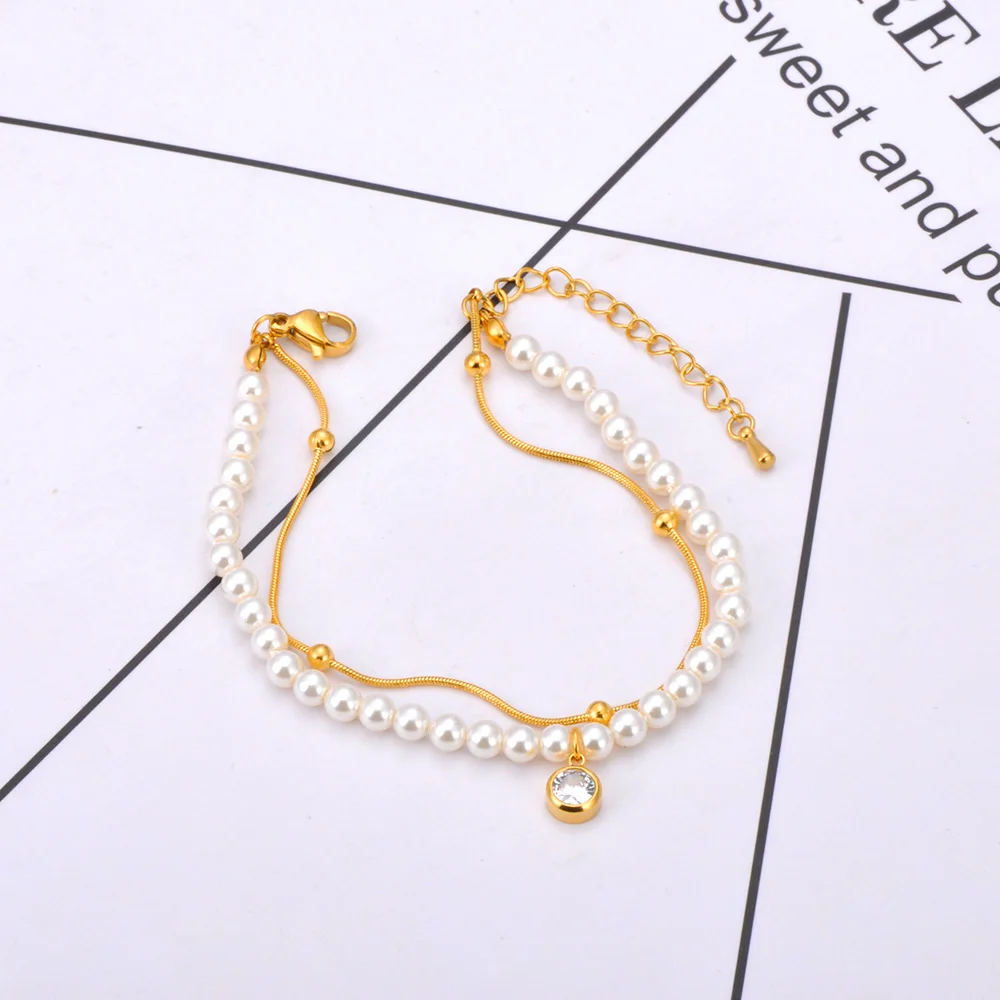 Lokaer Elegante Weiße Perle 18K PVD Vergoldet Kette Armband Edelstahl Wasserdicht Schmuck Frauen Geschenk Bijoux Femme B24039