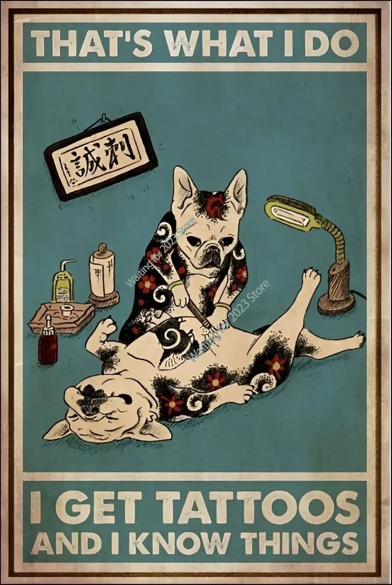 Cute Dog Wash Paw Warn Intruder Drink Read Book Tatoo Retro Metal Sign Decoration Pet Shop Decor Tin Vintage Metal Plate Poster