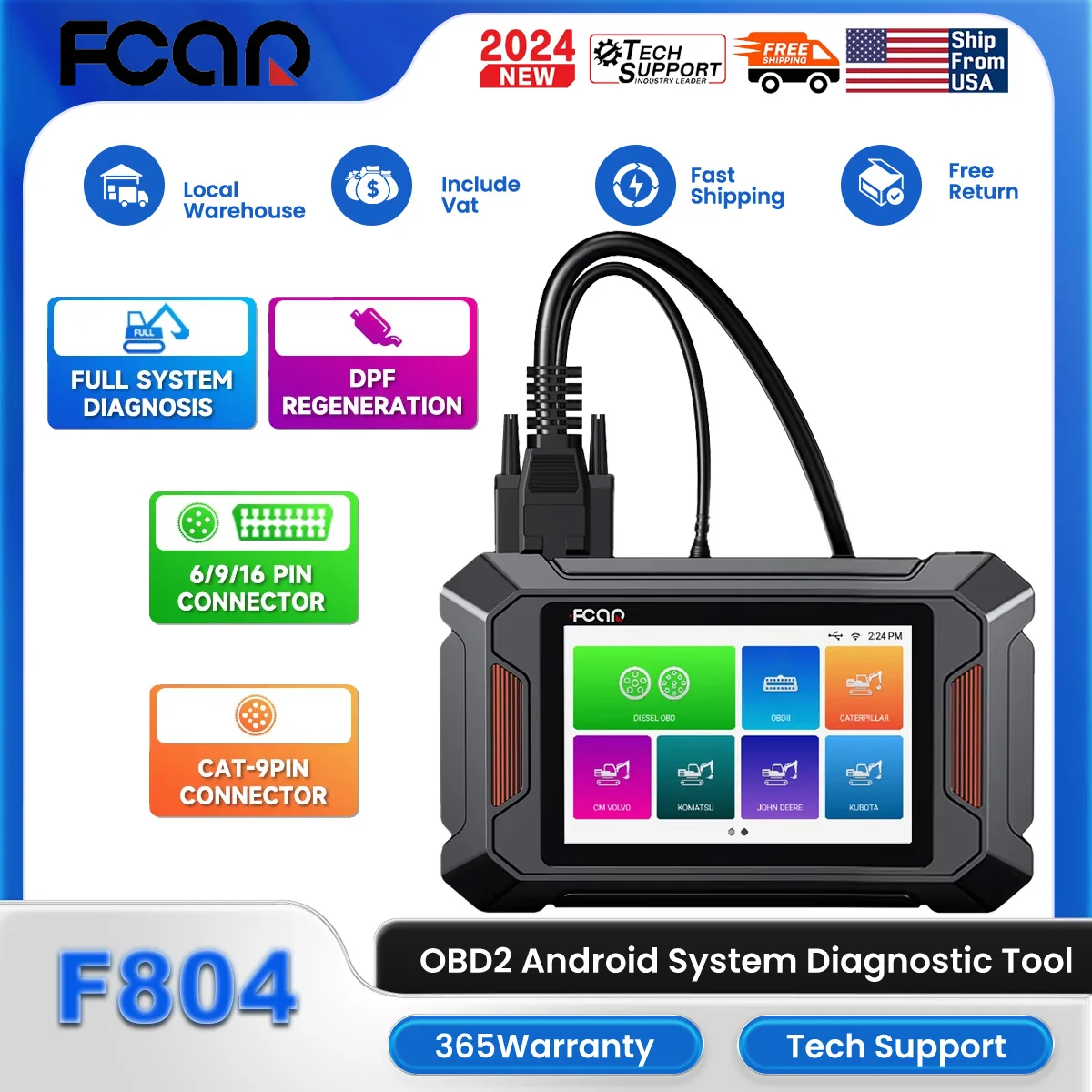 FCAR F804 Full System Heavy Duty Truck Scanner Tester with DPF Regen Equipment Scan Tool Code Reader Fit for Caterpillar Volvo