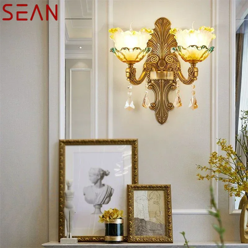 SEAN European Crystal Wall Lamp Luxury Living Room Bedroom Bedside Lamp Background Wall Corridor Villa Hotel Lighting