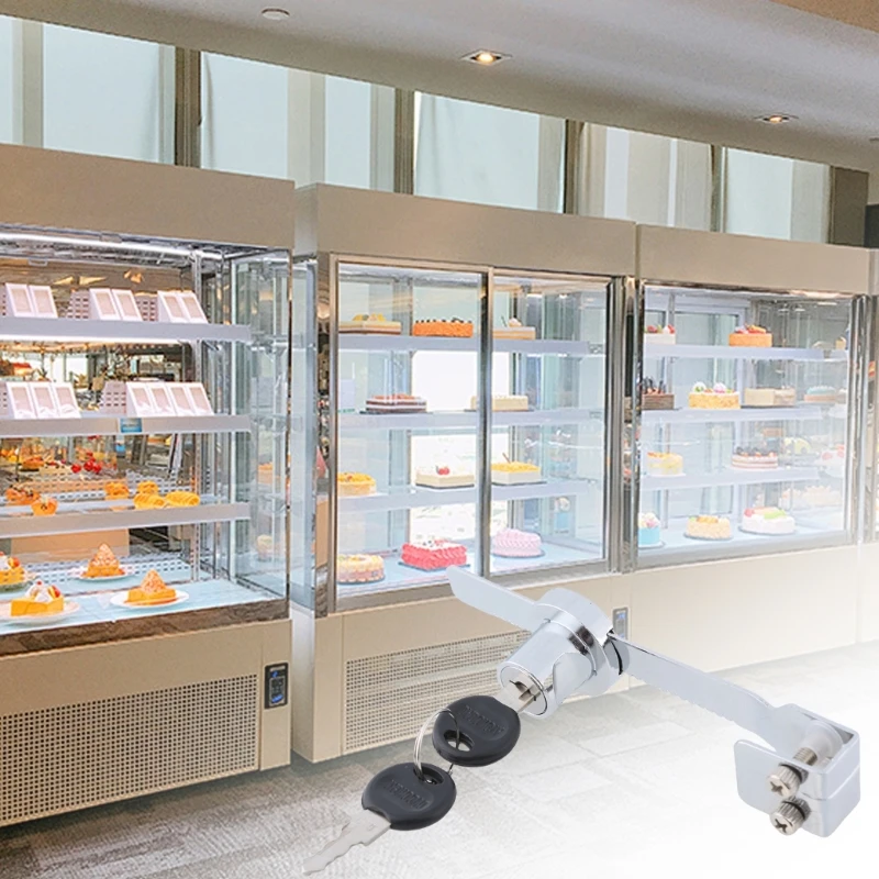 652F 2Pcs Sliding Glass Door Ratchets Lock with Key Showcases Display Case Lock Security Glass Case Lock Easy to Install