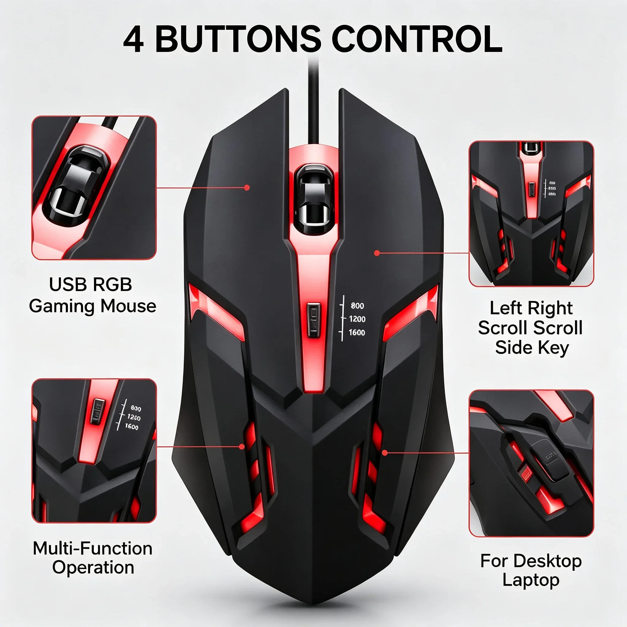 [Latest High-Quality] Ergonomic Gaming Mouse for Desktop and Laptop Computers,4-Button USB RGB Backlit Mouse