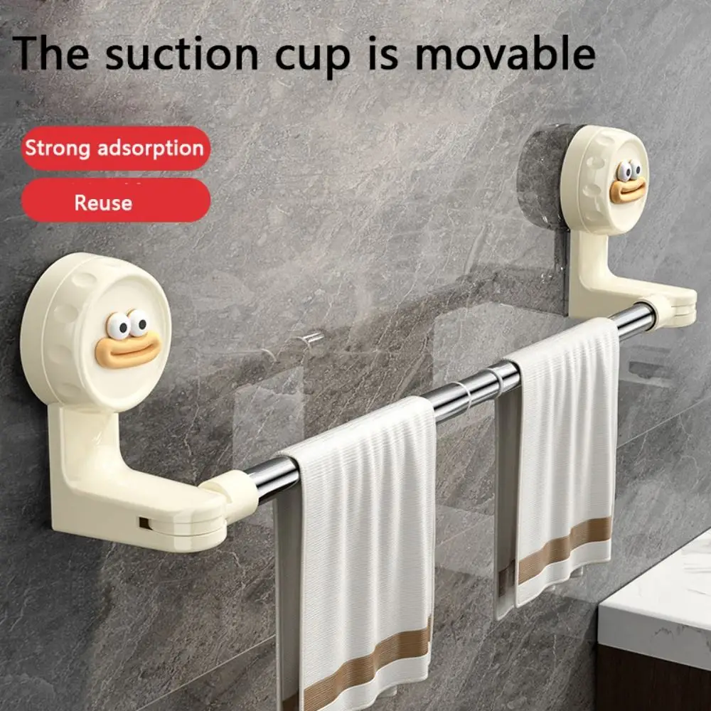 Wall Mounted Suction Cup Towel Rack Rotatable Without Drilling Hole Stretchable Towel Rod Space Saving Sturdy