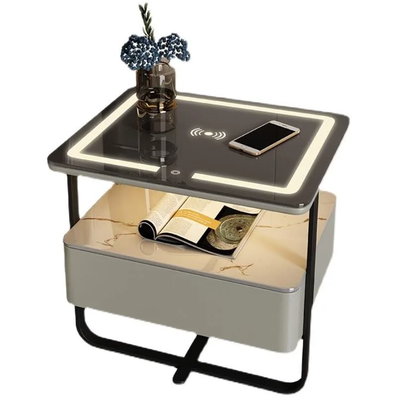

luxury rock slab bedside table Bedroom minimalist wireless charging Modern minimalist password lock Bedside table
