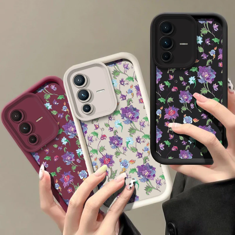 Soft Matte Phone Case For Vivo V70 FE V60 Lite V50 V40 Pro V30 SE V30E V29E V27 Luxury Floral Print Shockproof Silicone Cover view 2