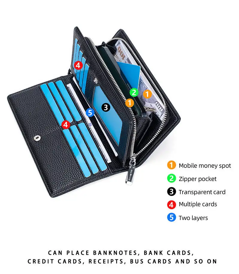 Men's Genuine Leather Long Wallet Large Capacity Card Compartment Design Holiday Gift Top-grain Cowhide Spacious Rfid-blocking