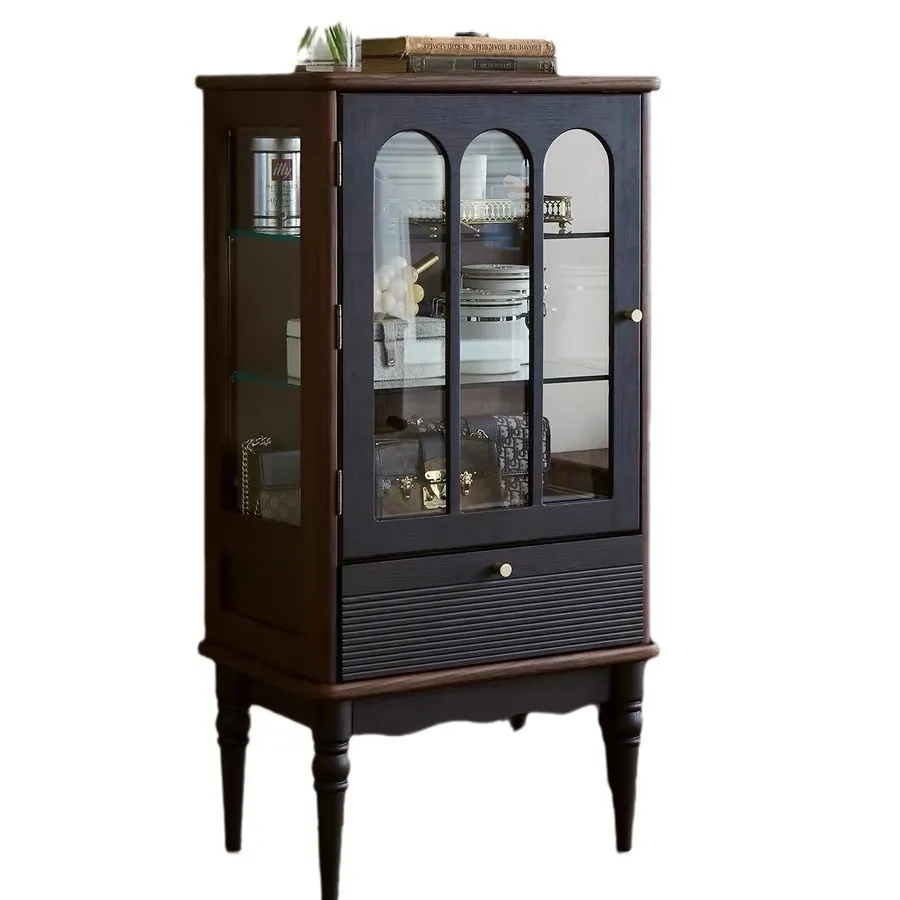 

French solid wood retro living room home TV cabinet coffee table combination video cabinet ash wood simple glass door storage
