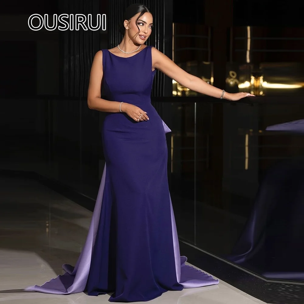 

vestidos de Halter Sati Solid Saudi Formal Evening Bridal Dress Court Sheath Backless Evening Prom Gown with Bow Custom Made