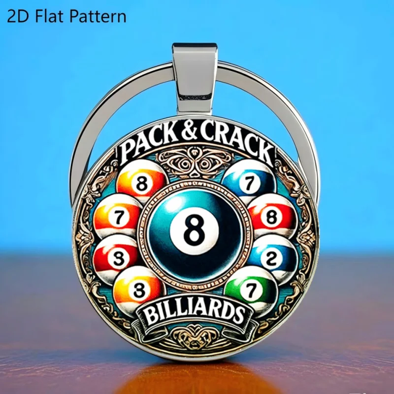 2D Flat Acrylic Black Spider & Billiards Keychain, Unique Alloy Design, Ideal Gift for Friends on Thanksgiving Father's Day