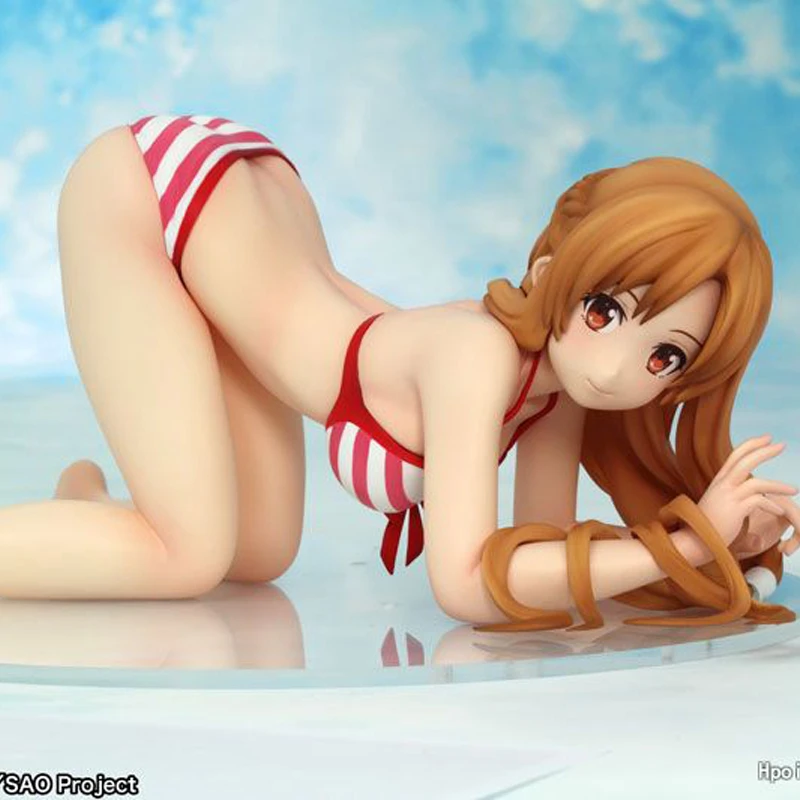 12cm Sword Art Online Anime Figure Sexy Swimsuit Asuna Kneeling Model Mobile Phone Holder Car Decoration Collectible Model Toys